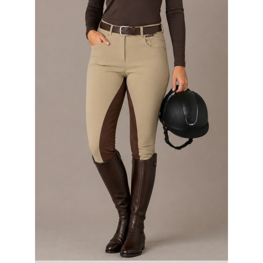 NWT Horka Horse Riding Breeches 24R 3/4 MC Seat Beige Brown‎ Equestrian Pants